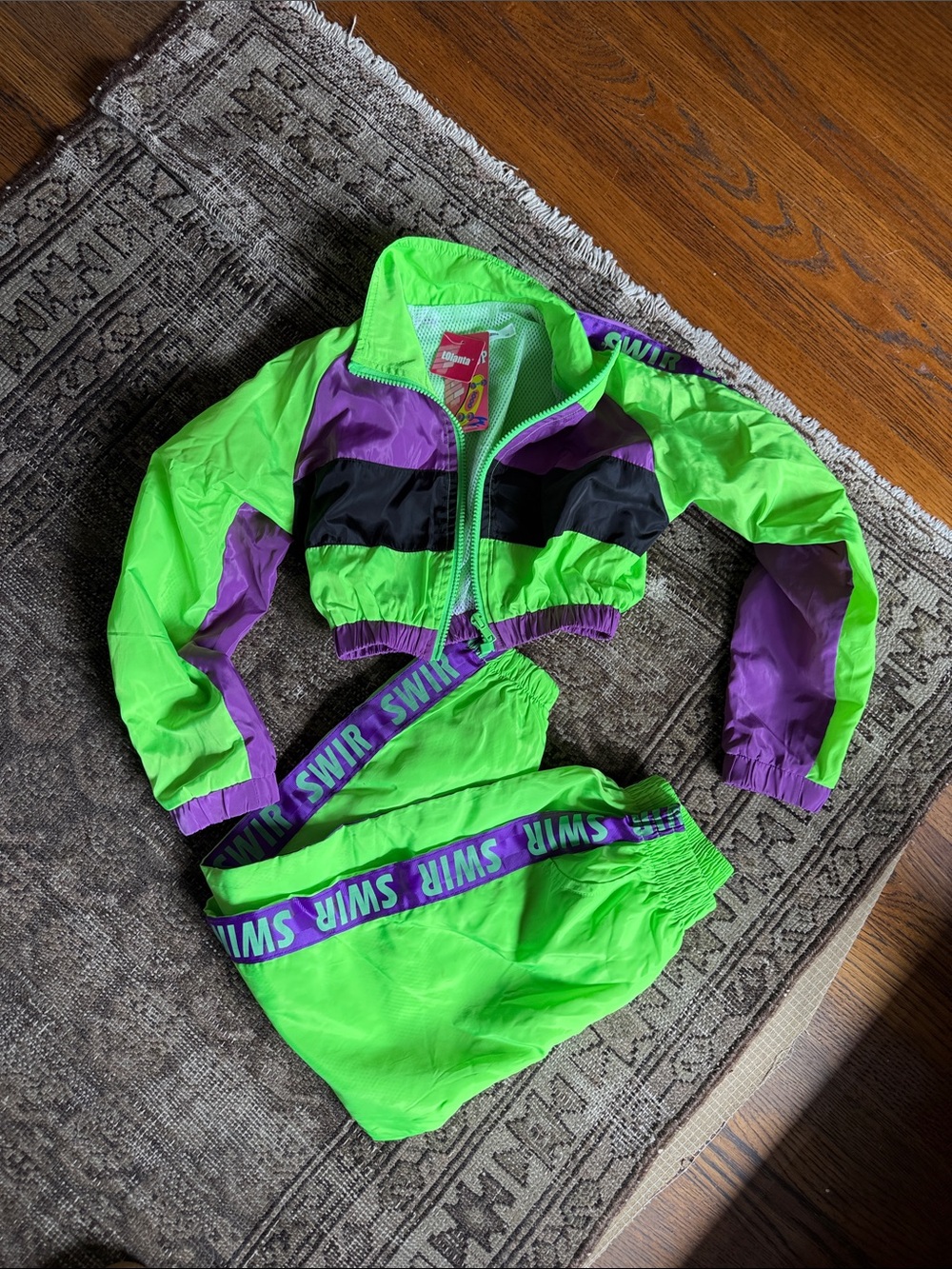 Neon Green & Purple Two-Piece Jacket and Pants 6t windbreaker hip hop outfit 💜💚